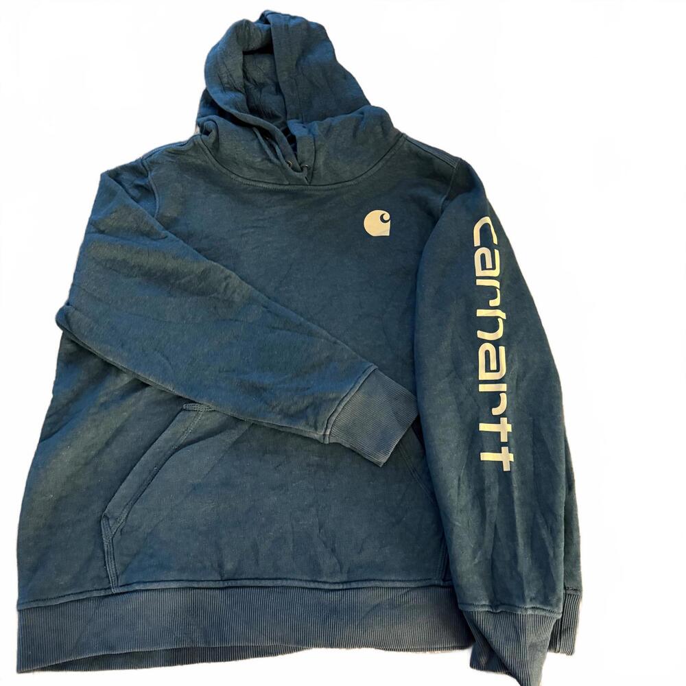 CARHARTT Wms SZ XL Heather Green Arm Logo Pullover Hoodie Kangaroo‎ Pocket